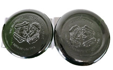 Two VTG Clevenger Inversion Art Glass Medallions Green with upside-down illusion picture