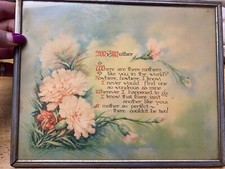 Motto Print “My Mother” Framed Antique Picture Pink Carnations  8x10 picture