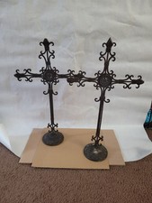 Set of 2 Vintage Design Toscano Fleur de Lis Cast Iron Crosses 21