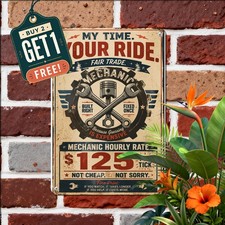Retro Mechanic Hourly Rate Tin Sign Vintage Garage Repair Metal Wall Plaque picture