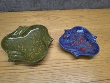 2 Vtg 70's Handmade Ceramic Splatter Paint Ashtrays Trinket Trays picture