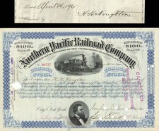 Northern Pacific Railroad Co. issued to and signed by H.H. Houghton - 1888 and picture