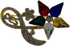 Masonic Freemason Rhinestones Golden Brooch OES Order of the Eastern Star 2 Inch picture