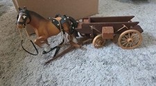 Vintage Wooden Wagon w/ Draft Horse Western American Pioneer Collectible. picture