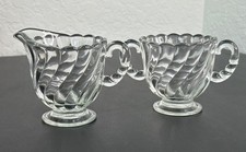 Vintage Fostoria Colony pattern clear glass creamer and sugar bowl set MCM swirl picture