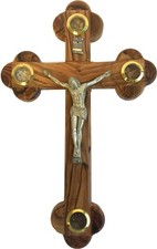 Mini Olive Wood Cross Crucifix with Holy Essences - 5.5 Inches. picture