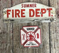 Vintage SUMNER FIRE DEPT License Plate Topper And Maltese Cross Embroidered Path picture