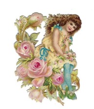 1888 Chromo decoupis, Victorian Flower Fairy Pink Rose, Antique Die-Cut Scrap, 2 picture