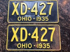 Matched Pair Of Vintage 1935 Ohio License Plates  picture