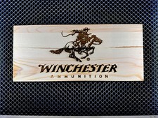 Winchester Ammunition Gun Wood Sign 12x5 Made In USA Engraved Double Sided Logo picture