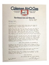 1931 antique COLEMAN AIR-O-GAS Wichita KS PRESSURE STOVE dealer SALES LETTER picture
