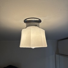 RESTORED Antique Vtg Art Deco Ceiling Light Skyscraper Semi-Flush Schoolhouse picture