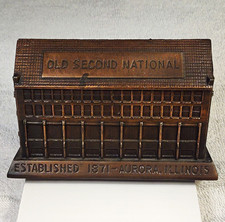 Old Second National Bank Aurora IL Metal Building Coin Bank 1871 picture