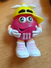 M&M'S MINI Candy Dispenser Yellow Whirly Hat Red Body Empty 3.25”tall Easter picture