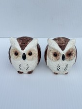 Vintage Ceramic Owl Salt & Pepper Shakers Brown White Figural Set Pair picture