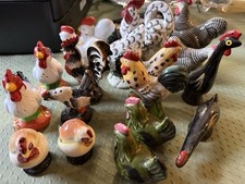 Vintage Collectible Lot of 9 Rooster Hen Chicken Ceramic Salt & Pepper Shakers picture