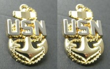 NAVY CHIEF PETTY OFFICER SET OF 2 BASIC ANCHOR LAPEL PIN BADGE 1.25 INCHES picture