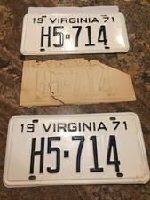 1971 Virginia PAIR License Tags Plates.               H5-714 Va. New NOS picture