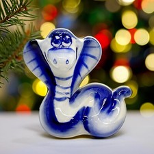 Gzhel Snake Symbol of the Year 2025 Ceramic Cobra Figurine Гжель Змея picture