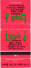 Luigi's Restaurant Dover Woods Barbados Vintage Matchbook Cover 1950s-60s picture
