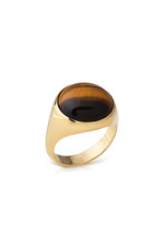 Oval Tiger Eye Signet Ring in 18K Yellow Gold Over Chunky Gemstone Ring picture