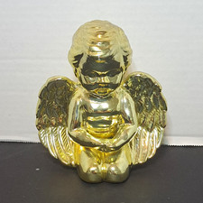 Vintage Gold Cherub Angel Figurine Glossy Ceramic 6 in Decorative Collectible picture
