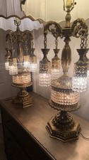 Vintage Loevsky & Loevsky L&L WMC Crystal Waterfall Chandelier Table Lamps Pair picture
