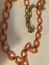 VINTAGE ESTATE orange rhinestone link chain necklace picture