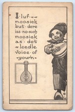 c1910's Dutch Boy Playing Banjo I Luf Moosick Wall Signed Artist Postcard picture
