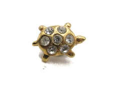 Vintage Turtle Pin Brooch Gold Tone Clear Rhinestone Crystal Shell Figural picture