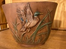 vintage waterfowl duck mallard planter vase storage pottery handmade hunting picture