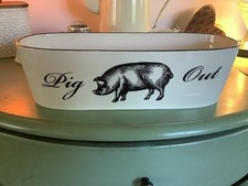 Harry & David Ceramic Pig Out Oval Bowl/ Trough 5.5  X 4 X 5.5 Deep. VTG RARE picture
