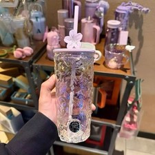 Starbucks 2026 China Twilight Sakura Embossed Glass Tumbler Straw Cups 575ml picture