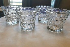 Set Of 4 Vintage Fostoria American Glass Bowl Cup Clear Cube Pattern 3