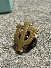 Vintage Indiana University IU Trident Logo Screwback Lapel Pin Brass Tone B picture