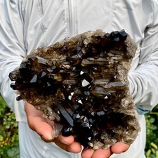 1.9LB  Natural Black Smoky Quartz Crystal Cluster Mineral Specimen Backbon heal picture