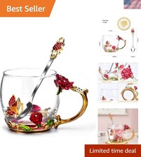 Stunning 12oz Glass Mug with Enamel Spoon - Unique Christmas & Birthday Gift picture