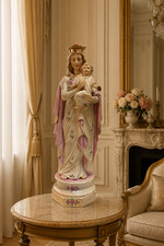 17.5” Vintage Porcelain Madonna & Child Statue Crowned Virgin Mary Hand-Painted picture