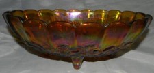 Vintage Indiana Marigold Carnival Glass Harvest Grape Oval Footed Fruit Bowl picture
