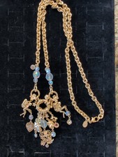 VINTAGE KIRKS FOLLY CRYSTAL FAIRIES HEART CHARMS GOLD TONE NECKLACE New? picture