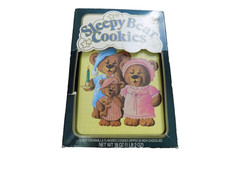 Vtg Parco Foods Collector's Tin w Box Sleepy Bear Cookies Teddy Mom Dad baby EUC picture