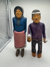 Vintage Johnson Antonio Navajo Wood Carving Couple 1990 Native American Folk Art picture