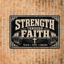Christian Gym Motivation Metal Sign Workout Fitness Room Wall Plaque picture