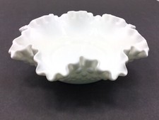 Vintage Fenton White Hobnail Milk Glass Bowl Ruffled Rim picture
