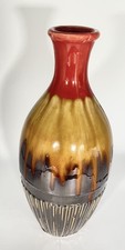 Modern Art Pottery 14.5” Ceramic Vase Red Amber Brown Drip Glaze Decorative picture