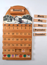 Kountry Wood Works Vtg Wood Perpetual Calendar Country Cottage Decor Complete picture