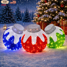 3 Pcs Outdoor Christmas Ornaments Lighted Pop-Up Holiday Ball Decoration with... picture