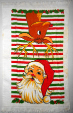 VTG 1960s SANTA & RUDOLPH Christmas Cotton Terry Cloth Kitchen Dish Tea Towel picture