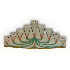 Handmade Ceramic  Hanukkah Menorah Pastel Floral Holiday Decor 10.5. X 4.5