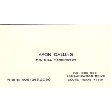 Bill Herrington Avon Calling Clute Texas Vintage Business Card SE3-B14 picture